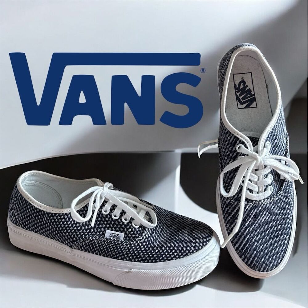 Vans Slim Jersey Unisex Women’s 8.5 Men’s 7 Skater Navy Blue White Lace Up Shoes